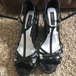 Black patent wedge heels